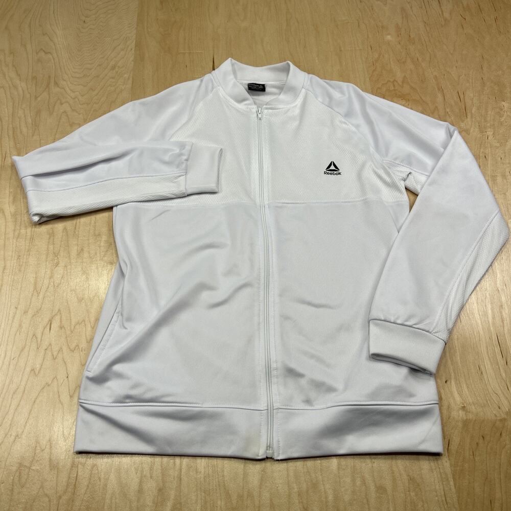 Reebok Womens XL 18-20 White Full Zip Athletic Track Jacket Logo GC